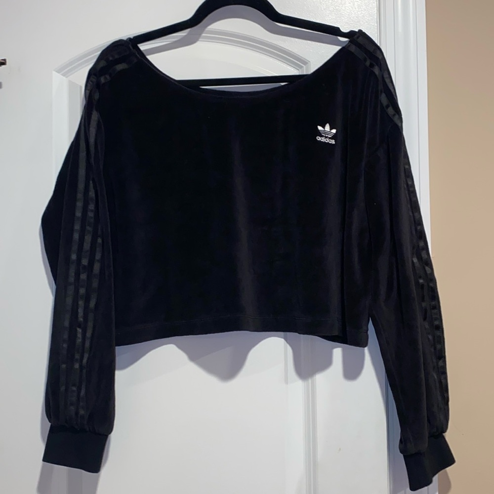 Adidas Black Crop Top with Striped Sleeves